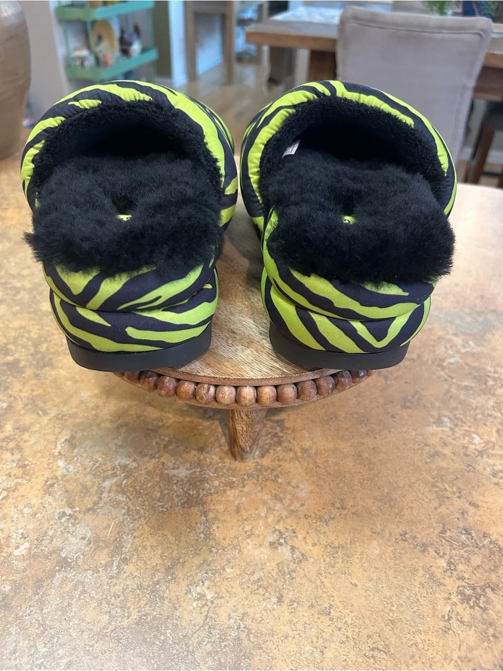 UGG Maxi Slide Platform Slide Sandals Tiger Print Key Lime in Lime